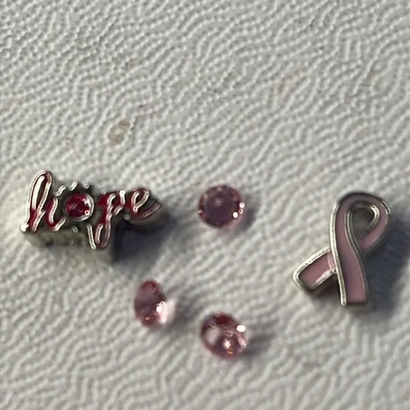 🐸 Origami Owl Charms: Hope, Breast Cancer Awareness ribbon and 3 Pink crystals - Picture 3 of 4